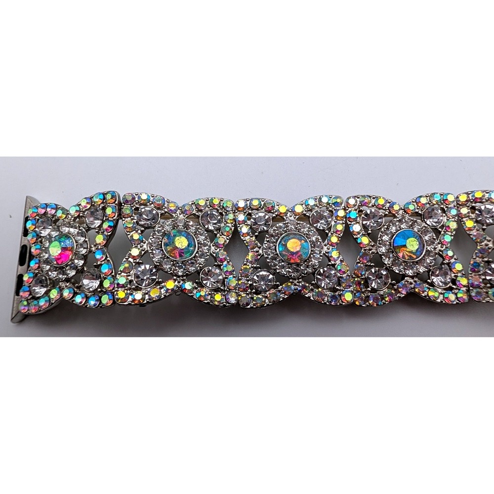 Silver AB Crystal Rhinestone Filigree Apple Watch Band Stretch Bracelet 38/40mm - Picture 2 of 5